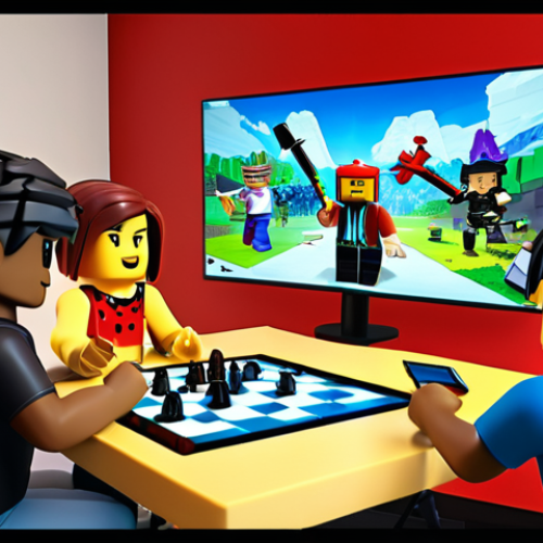 Home 4 **
A vibrant and energetic scene of a Roblox team collaboratively planning their gameplay strategy. The team members, represented by diverse Roblox avatars, are gathered around a virtual table, excitedly pointing at a game map displayed on a large screen. They are communicating effectively, gesturing and sharing ideas with enthusiasm. The background subtly features the Roblox logo and elements that symbolize teamwork and strategic thinking. Colors should be bright and appealing, reflecting the fun and engaging nature of Roblox.
**