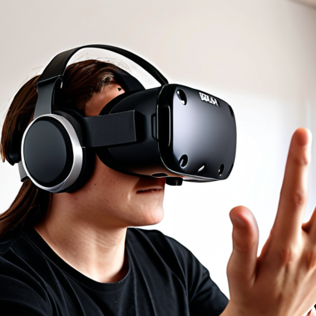 **Prompt:** A close-up shot of someone wearing a VR headset and using their hands to interact with a virtual world in Roblox. Focus on the sense of immersion and virtual touch.