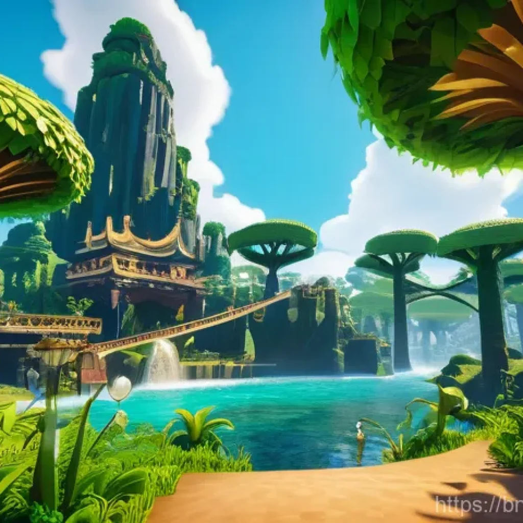 로블록스 테마파크 경영법 - **Prompt 1: Fantasy Jungle Theme Park Adventure**
    "A wide-angle, vibrant, and intricately detail...